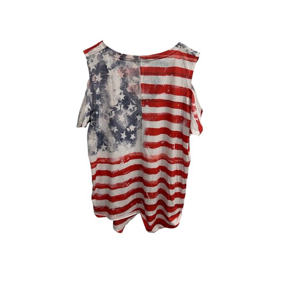 OneWorld American Flag Cold Shoulder Top Red White Striped Blue Stars Sz XL - Picture 2 of 11